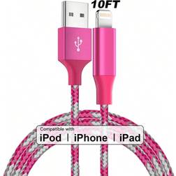 Shein 1piece 10 FT [Apple MFi Certified] USB A To Lightning Cable Fast Charging For IPhone Charger Nylon Braided For IPhone 14/13/12/12 Pro/ Max/12/Mini/11